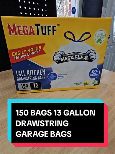 150 BAGS 13 GALLON GARBAGE BAGS, BOXED, DISPOSABLE DRAWSTRING BAGS, TEAR RESISTANT, PUNCTURE PROOF, ODOR ELIMINATOR, LEMON MINT SCENT. #garbagebags #garbagedisposal #tiktokshopcreatorpicks #tiktokshopholidayhaul #tiktokshopstockup