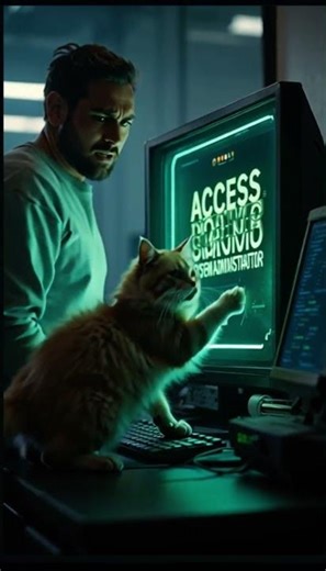 Future Security Fail: Cat Bypasses Biometric Scan for Admin Access! 😼 (AI Short Meme)