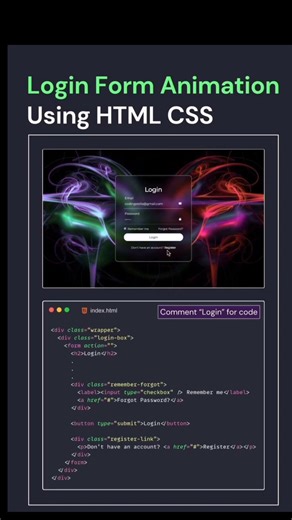 Login Form Animation Using HTML & CSS | RSKWorldin #shorts #coding #developers #freesourcecode