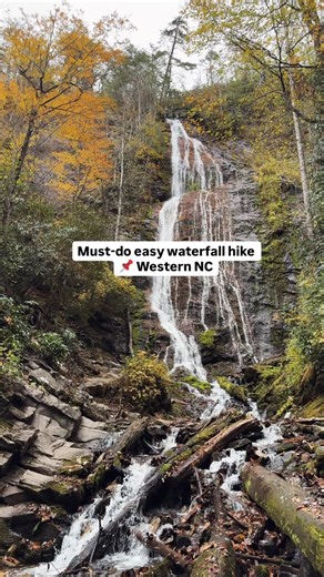 Put this gorgeous waterfall on your list for your next visit to the Smokies! 🤩 Send this to someone who needs to check out this waterfall with you ✅ 🫶 and follow @ashleyabadventures for more adventure ideas in the Southeast and beyond! This easy waterfall hike is a must-do for anytime you are on the NC side of the Smokies! It’s located just outside of Great Smoky Mountains National Park in Cherokee, North Carolina. Take a short hike up 160 stairs to a brand new viewing platform of one of the t