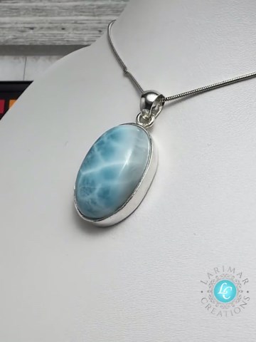 Larimar Turtleback Pendant Sterling Silver Blue Kidney Pattern Dominican Stone Handmade Crystal Jewelry - Etsy