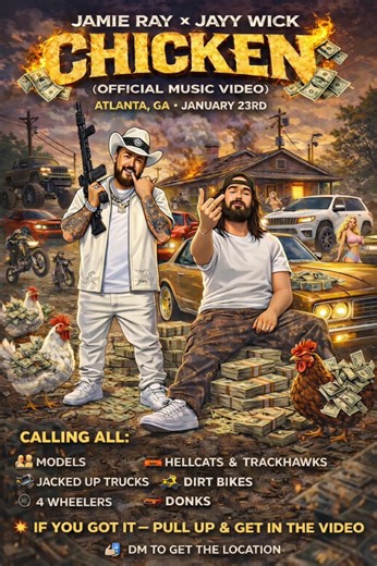 ATL family 🗣️ Jan 23rd Me & JaYy Wick shooting “CHICKEN” 🐔🎥 If you got a whip, bike, or you a model DM me. Invite only. Let’s go crazy 🎬 | Jamie Ray