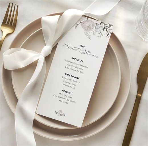 Bridal Shower Menu Editable, Minimal Wedding Menu Card (instant Download, Canva Template) - Etsy