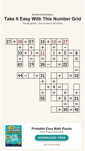 Easy Printable Math Puzzle | Relaxing Crossword Challenge