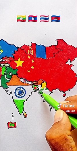 Create a Flag Map of Myanmar, Thailand, Cambodia, and Laos