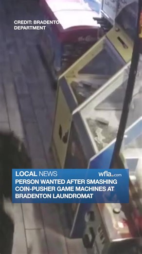 SMASH AND GRAB: Bradenton police officers are searching for a person who was seen breaking a pair of coin pusher machines at a laundromat. https://bit.ly/4q6sBEj | WFLA News Channel 8