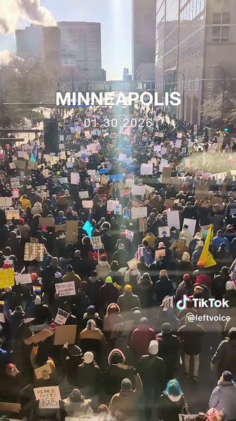 Tens of thousands took to the streets in Minneapolis again on Friday to demand ICE out of their communities. #abolishice #iceoffourstreets #iceout