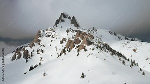 Tigaile mari nature reserve in ciucas mountains during winter, aerial view