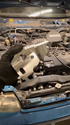 88-91 FWD D series cable transmission replacement transmission bracket. The OEM is notorious for breaking. That will not happen again with our billet replacement transmission bracket. We fixed that problems that will not leave you stranded again! | Hush Performance