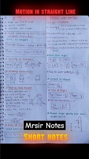 Motion in straight line short notes| Mr sir Physics short notes #medico #neet2024 #physicsnotes