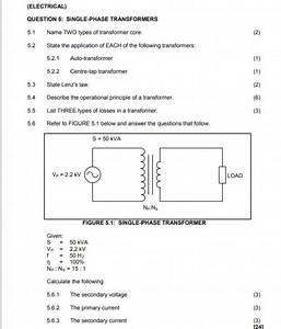 QUESTION 5: SINGLE-PHASE TRANSFORMERS1 Name TWO types of tran... | Filo