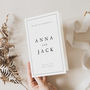 Elegant Wedding Program Template, Foldable Wedding Program, Minimalist Wedding Program, Folded Program Wedding Instant, Templett, #NNA - Etsy