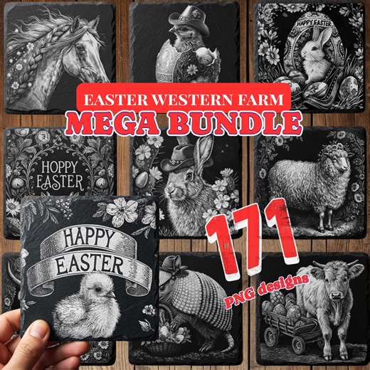 Easter Western Rustic Mega Bundle | Bunny Chick Highland Cow Laser PNG Digital Download - Etsy