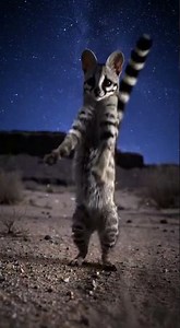 Common Genet vs Village Weaver on the a starlit desert basin with cold night air