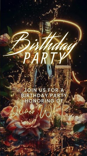 Champagne Gold Birthday Party Invitation | Elegant Animated Canva Template