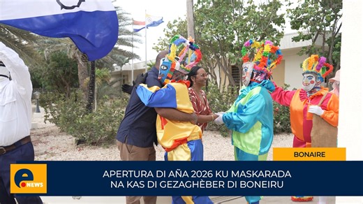 Na Kas di Gezaghèber di Boneiru a habri ofisialmente aña 2026 ku tradishon kultural Maskarada. Durante e evento, Maskarada a trese koló, ritmo i simbolismo tradishonal. Un kuminsamentu di aña yen di kultura i union. | Energia Tv Bonaire