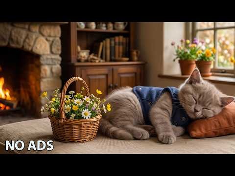 Relaxing Cat Music 😻 Cat Healing Music - TV For Cats To Watch With Cozy Fireplace Ambience🐾No Ads