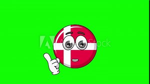 Animation of flag of denmark cartoon with a shushing face, finger over pursed lips