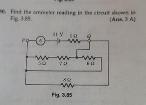 Find the ammeter reading in the circuit shown in Fig. 3.85 (giv... | Filo