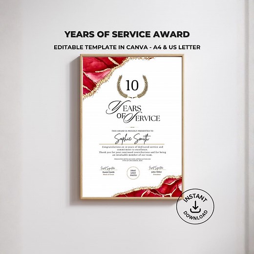 Years of Service Award Certificate Template Editable Printable Work Anniversary Certificate of Appreciation End of Year Employee Recognition - Etsy
