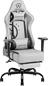 JOYFLY Gaming Chair, Gamer Chair Ergonomic Gaming Chair with Footrest, High Back Gaming Chairs for Adults Racing Style PC Computer Office Chair with Headrest & Lumbar Support, 350lbs, Grey