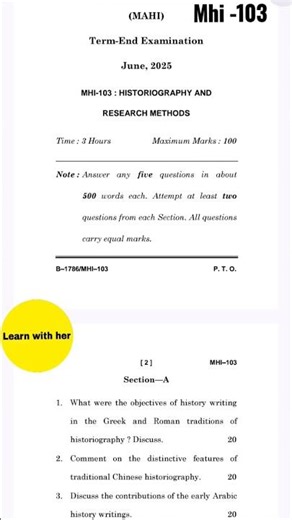 mhi 103 history previous year question paper #ignou #ignouhistory #importantquestionsofmaignou