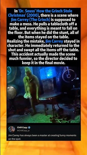 In the movie 'Dr. Seuss' How the Grinch Stole Christmas' (2000), there is a scene where Jim Carrey