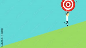 Animated vector businessman running with a target. Strategy concept.