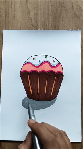 easy cupcake 🧁 drawing using brush pen || step by step easy drawing #art #drawing #reels #shorts