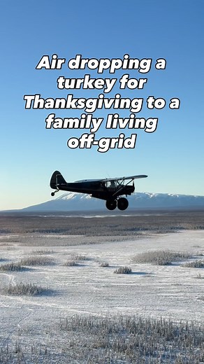 In remote Alaska, the sound of a bush plane means connection. Kids step outside, listening hard, knowing something special is coming. That joy and anticipation—the smiles, the running, the family gathered together—that’s the heart of the Alaska Turkey Bomb tradition. Thank you to everyone that helped make this possible from, @kaladibrotherscoffee for adding instant coffee, our seamster Tyler J. for repurposing Kaladi coffee gunnysacks to hold our bombs, our on point pilot @heidihast and monetary