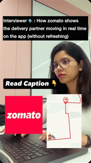 Think Code Crack on Instagram: "📦 How Zomato shows live delivery tracking Comment ZOMATO to get detailed solution. 1️⃣ Rider app streams GPS Delivery partner app: • runs background GPS • captures lat / long / speed / timestamp • sends updates every 2–5 sec • adaptive frequency (faster when moving) • offline buffer if network drops 2️⃣ Backend PUSHES updates Customer app doesn’t keep asking “Where is the rider?” ❌ Instead backend pushes via: • WebSockets • Server-Sent Events (SSE) • gRPC streami