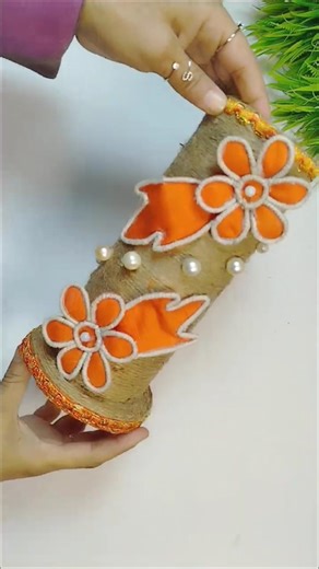 How To Make Handmade Flower Vase Making With Old Fabric & Jute Rope #viralshorts #diy #craft