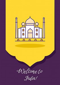 Welcome to India greeting card with color icon element. Send indian...