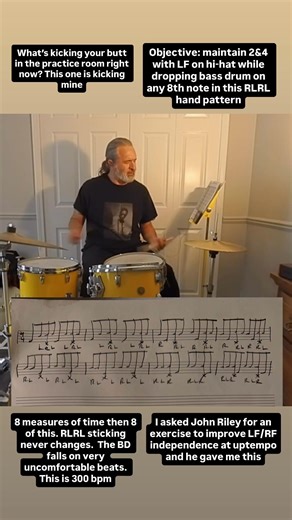 Crazy hard (for me) LF/RF coordination John Riley exercise at 300 bpm #drums #drummer #gretschdrums