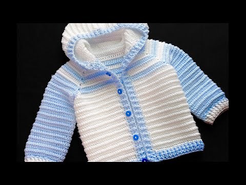 HOW TO CROCHET: Cardigan sweater for boys and girls up to 5 yrs "James" Hoodie Pattern