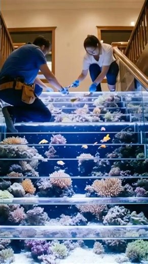 This idea completely blew my mind – Luxury Aquarium Staircase with Fish & Coral! 🌊🐠😱