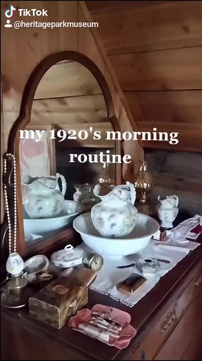 Reposting the morning routine! #fyp #cats #canada #cottagecore #routine #morningroutine #skincare #vintage #history #bc #1920s #1920 #museum #makeup