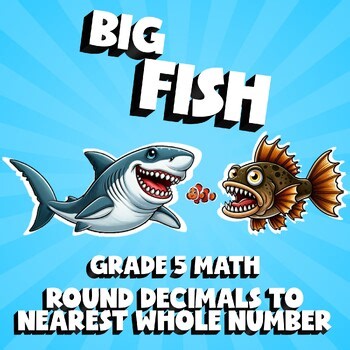 Round Decimals to Nearest Whole Number BIG FISH Math Game - Grade 5 No Prep