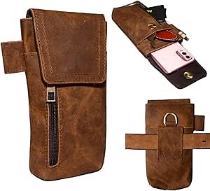 Leather Phone Holster – Genuine Full-Grain Buffalo Leather Cell Phone Holsters Holster for Large Smartphones Belt Holder - 7”H x 3.5" W