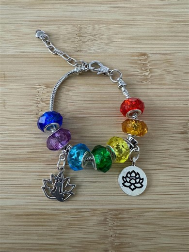 Rainbow Chakra Bead Bracelet With Lotus Charm – Handmade Colorful Crystal Charm Bracelet – Yoga Spiritual Jewelry Gift - Etsy