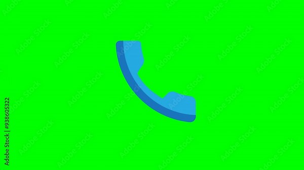 animation of incoming call ring icon isolated on green screen background, blue color phone call sign handset symbol. chroma key seamless loop video for mobile notifications and communication themes