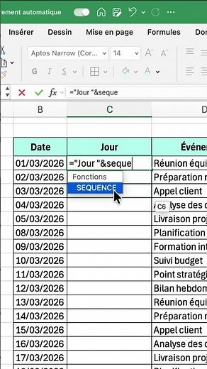 Create an automatic calendar in Excel with SEQUENCE