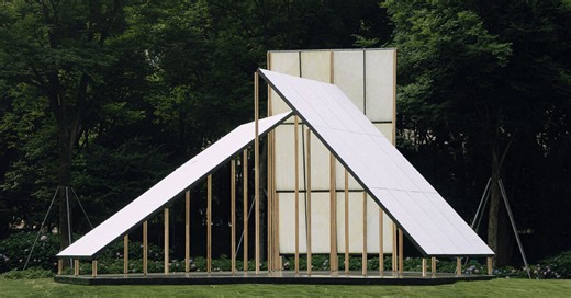 translucent panels of galaxy arch's installation cast warm glow across park in china