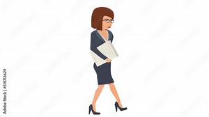 Accountant with documents. Animation of the secretary with reports, alpha channel is enabled. Cartoon