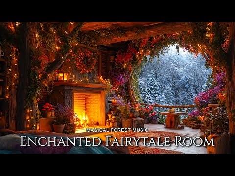 Cozy Room in the Enchanted Cottage in the Winter | Flute Fantasy Music w/ Fireplace ~ Chill/Relax