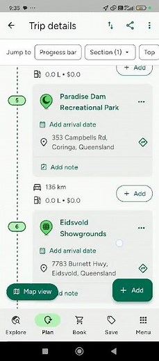 Add 2nd section on a trip wikicamps