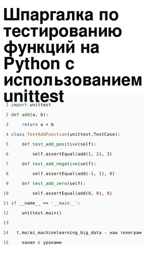 Python: Шпаргалка по тестированию функций на с использованием unittest #Python #питон