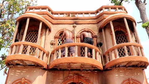 Building the most modern twin water slide to an underground pool