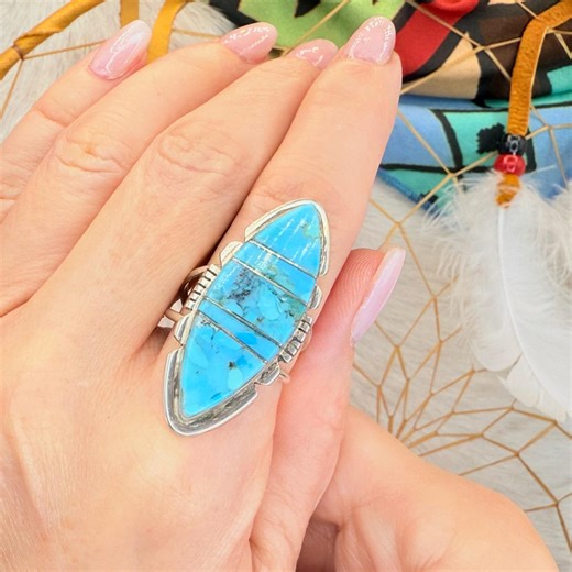 1/2 Price! NAVAJO Native American KINGMAN Turquoise and Sterling Silver Ring Size 10! Authentic Handmade Turquoise Inlay Navajo Ring! - Etsy