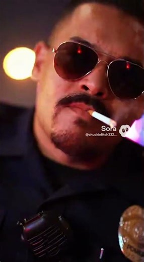 A Police Officer having a cigarette and playing the blues!